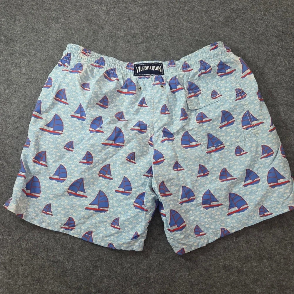 Vilebrequin Moorea Sailboat Print Swim Trunks Mens XL Blue Red Nautical Shorts